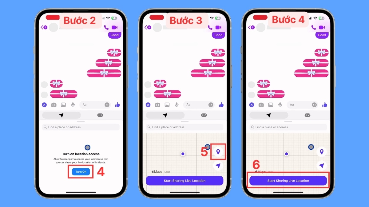 Cách chia sẻ vị trí trên iPhone qua Messenger - bước 2,3,4