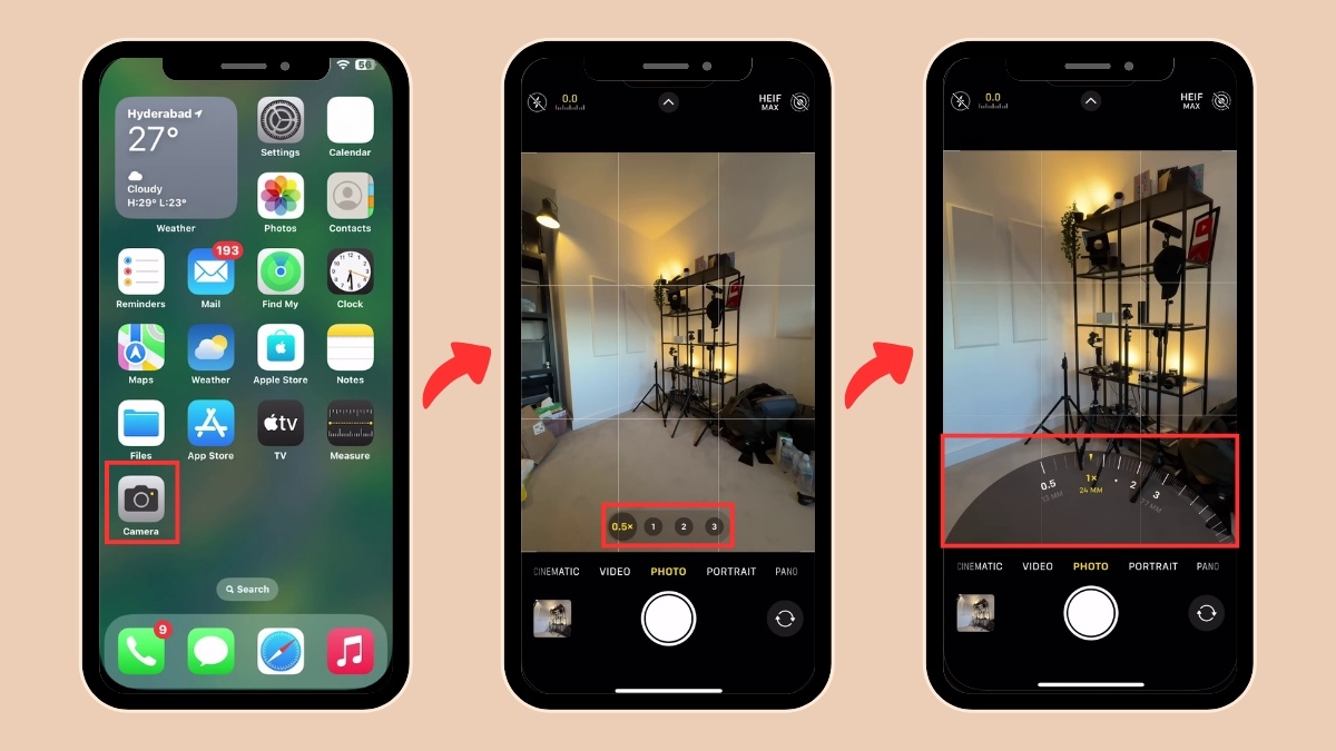 Chuyển đổi linh hoạt giữa các ống kính góc rộng, siêu rộng, tele trên camera iPhone 12 Pro Max
