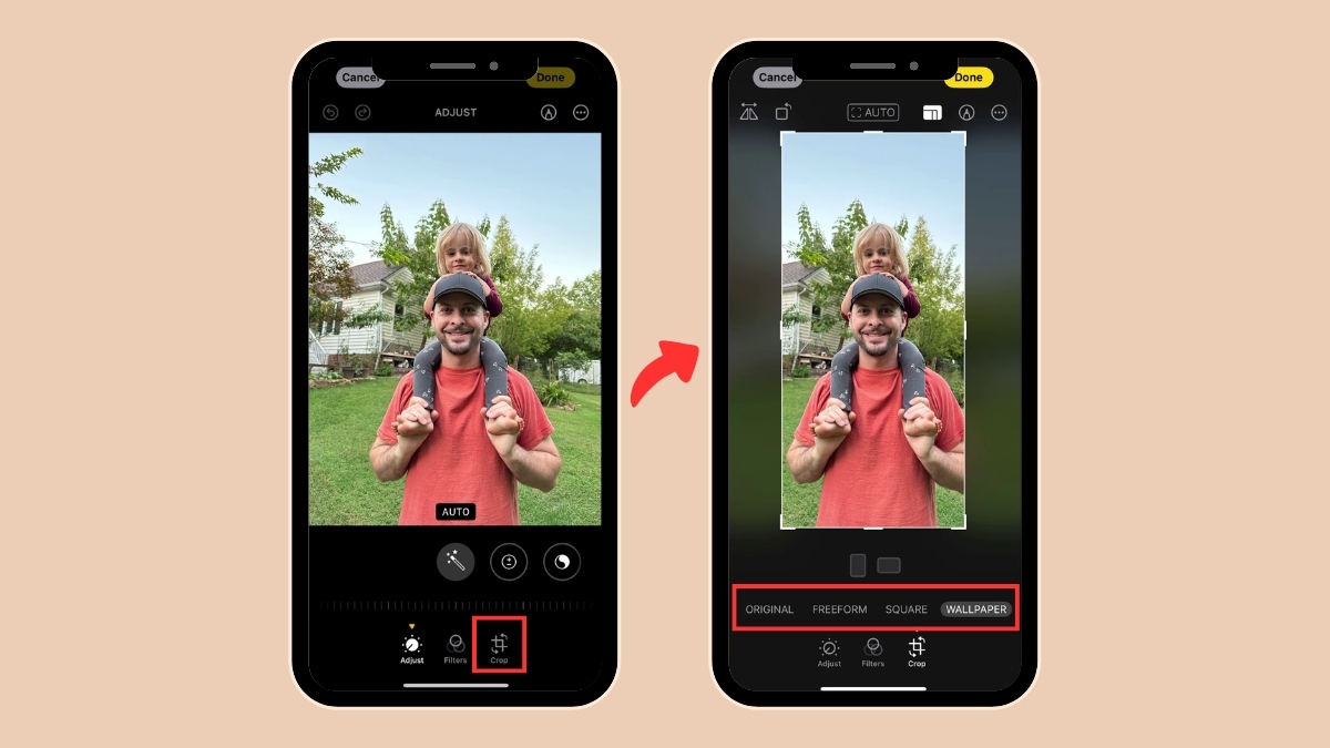 Cắt và tùy chỉnh tỉ lệ khung hình sau khi chụp camera iPhone 12 Pro Max - bước 2,3,4