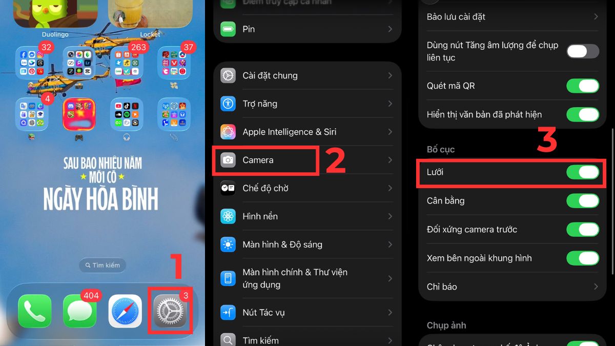 Cách chỉnh camera iPhone 13 Pro Max đẹp bằng lưới chụp ảnh