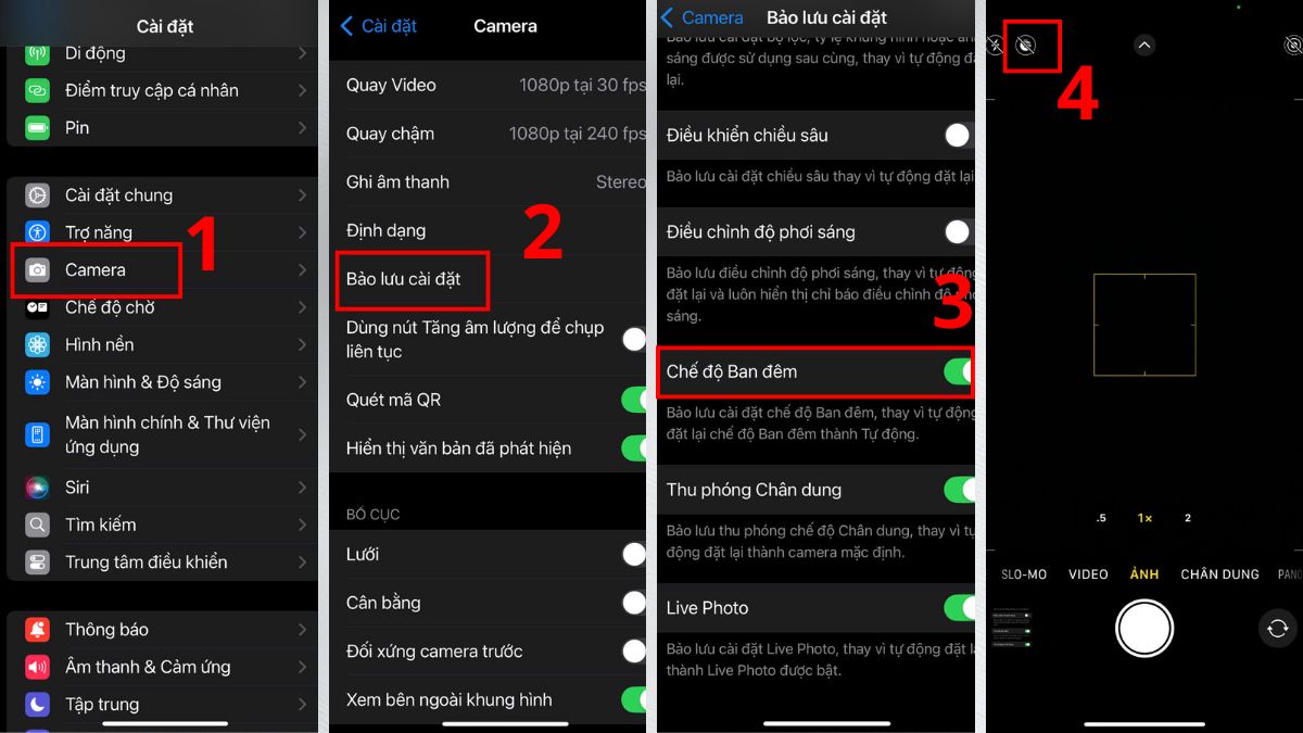Cách chỉnh camera iPhone 15 Pro Max chụp hình đẹp bằng cách tắt chế độ ban đêm tự động