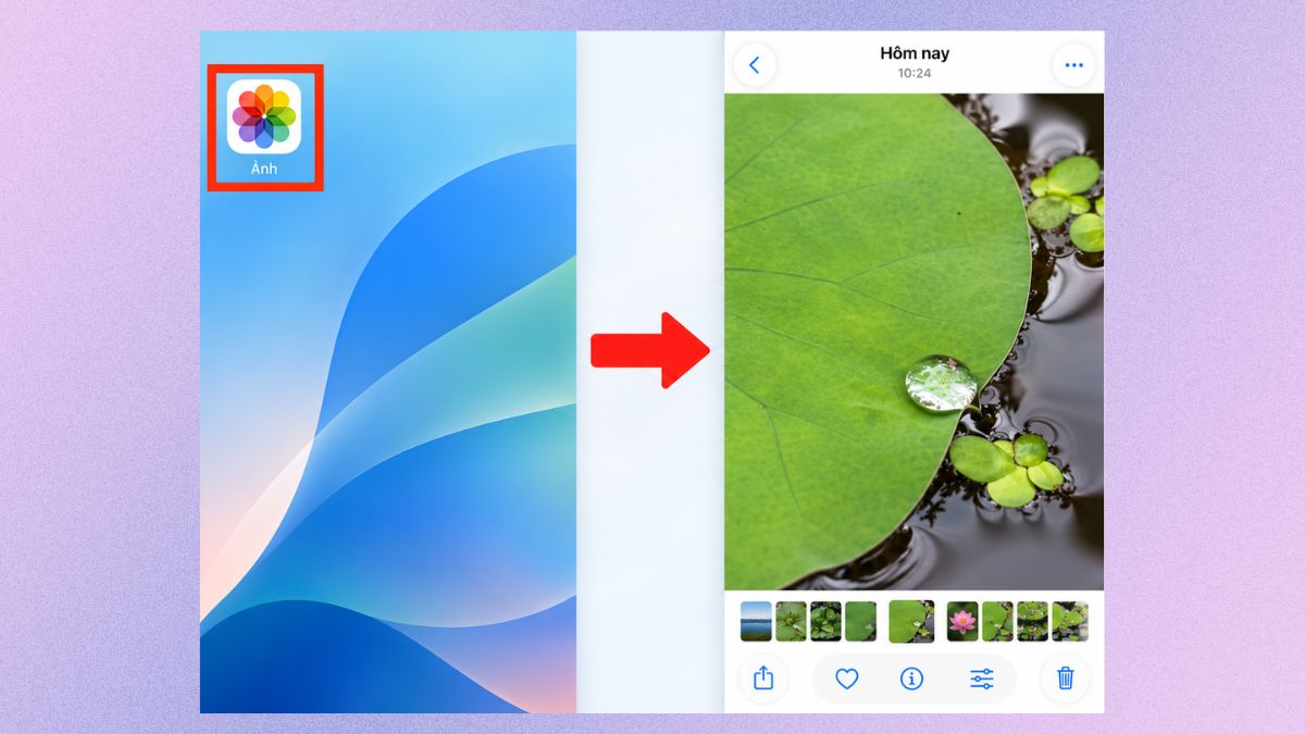 Cách dùng Clean Up iOS 26 xóa vật thể - bước 1