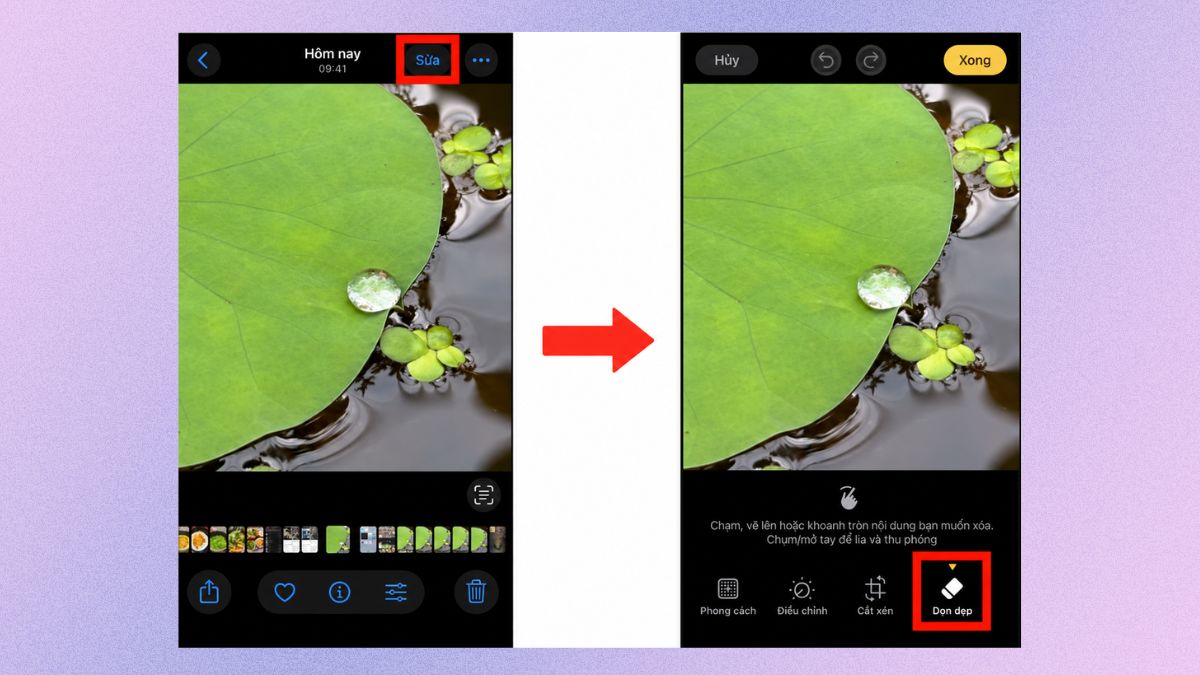 Cách dùng Clean Up iOS 26 xóa vật thể - bước 2