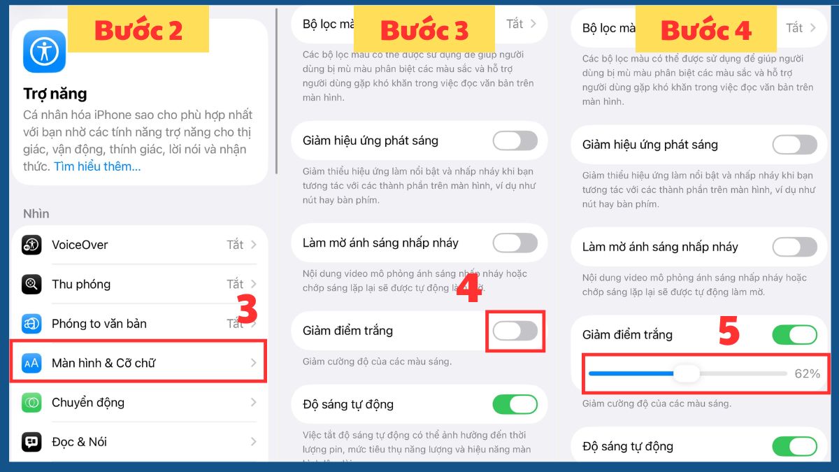 Cách chống nhìn trộm màn hình iPhone là giảm độ sáng màn hình - bước 2,3,4