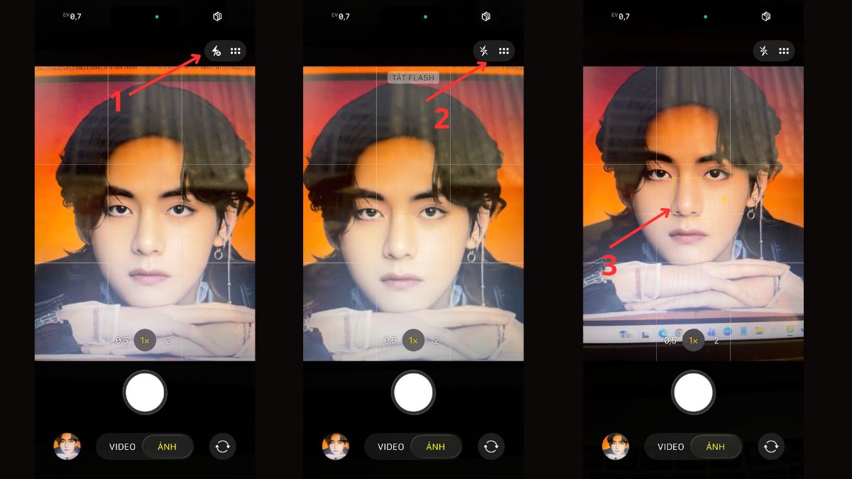 Tắt flash và dùng phơi sáng tự động để hạn chế đỏ mắt 