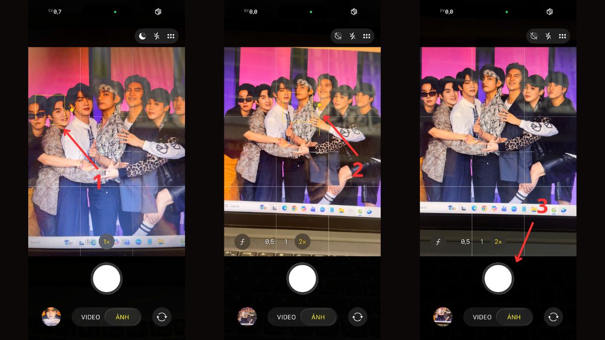 Điều chỉnh lấy nét và độ sáng trước khi chụp để hạn chế đỏ mắt