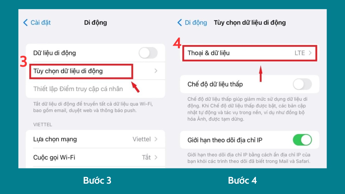 Cách chuyển 3G sang 4G trên iPhone - bước 3,4