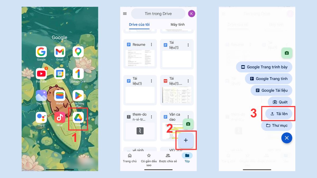 Cách chuyển ảnh từ điện thoại sang máy tính bằng Google Drive- bước 1