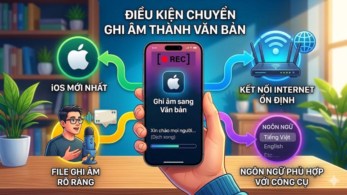 Điều kiện để chuyển file ghi âm thành văn bản trên iPhone