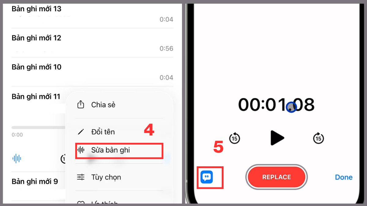 Cách chuyển ghi âm thành văn bản trên iPhone bằng Voice Memos - bước 2,3,4,5