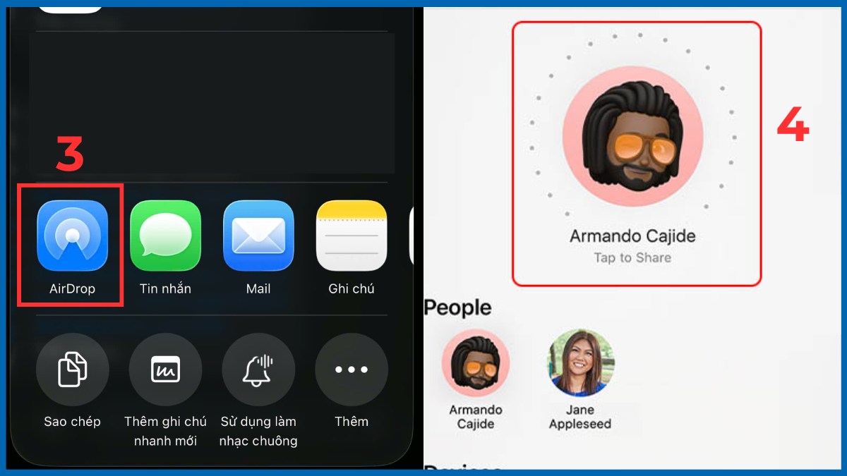 Cách chuyển tin nhắn từ iPhone cũ sang iPhone mới bằng AirDrop - bước 2,3