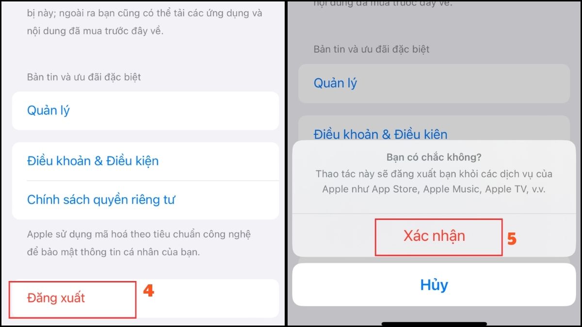 Cách đăng xuất ID Apple trên App Store - bước 2,3,4