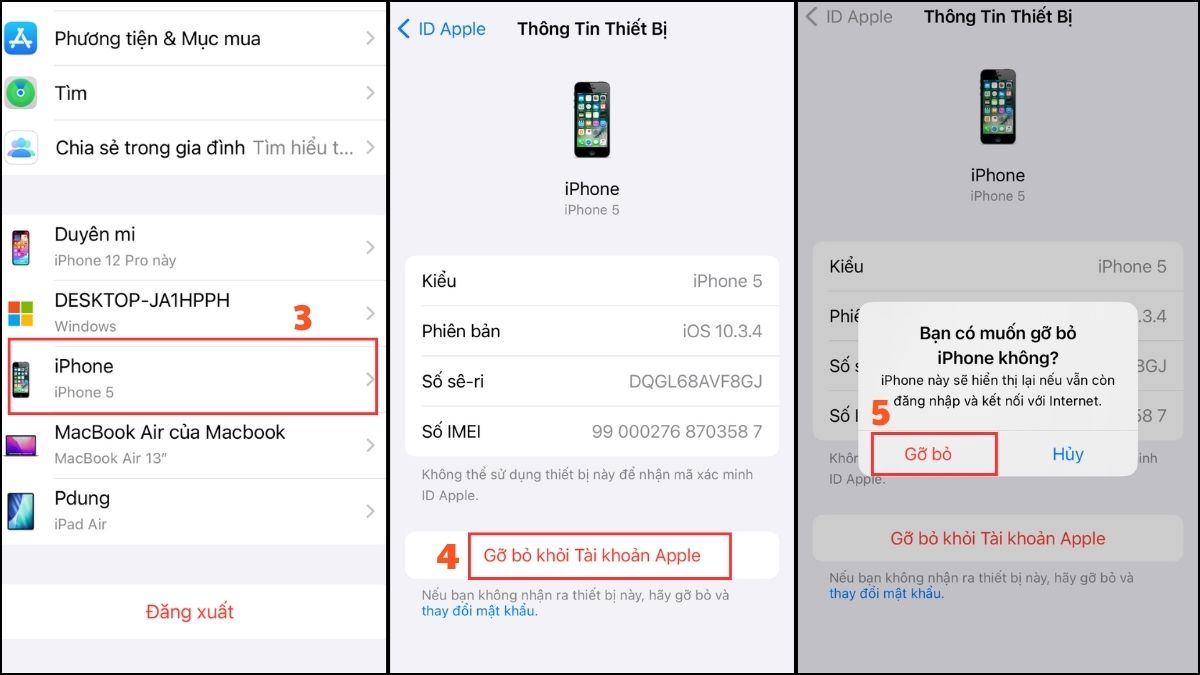 Cách đăng xuất ID Apple trên thiết bị khác - bước 2,3