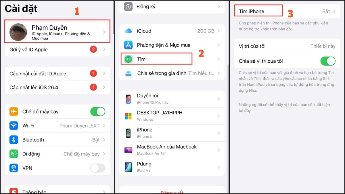 Khắc phục lỗi không thể đăng xuất vì Find My iPhone đang bật - bước 1