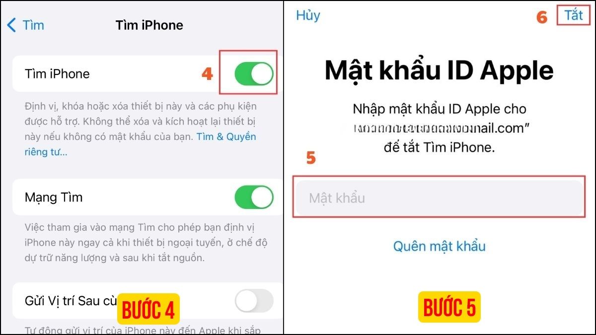 Khắc phục lỗi không thể đăng xuất vì Find My iPhone đang bật - bước 2,3,4