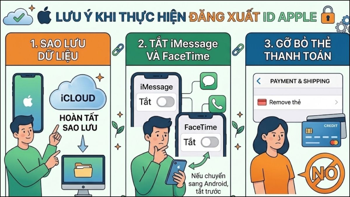 Lưu ý khi thực hiện đăng xuất ID Apple