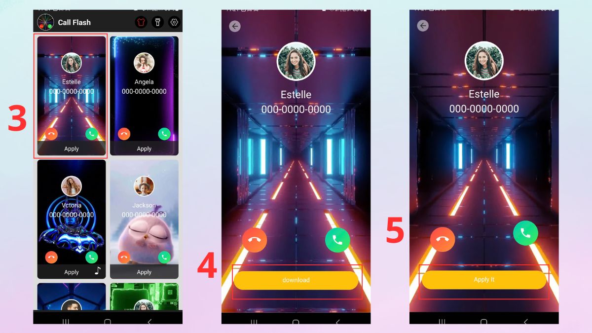 Cách đổi hình nền ngay trên cuộc gọi điện thoại Android bằng Color Call Flash - bước 2,3