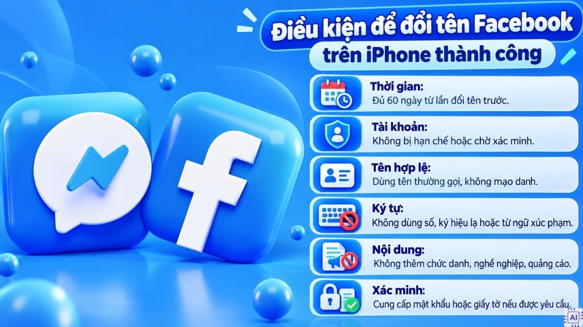 Điều kiện để đổi tên Facebook trên iPhone thành công