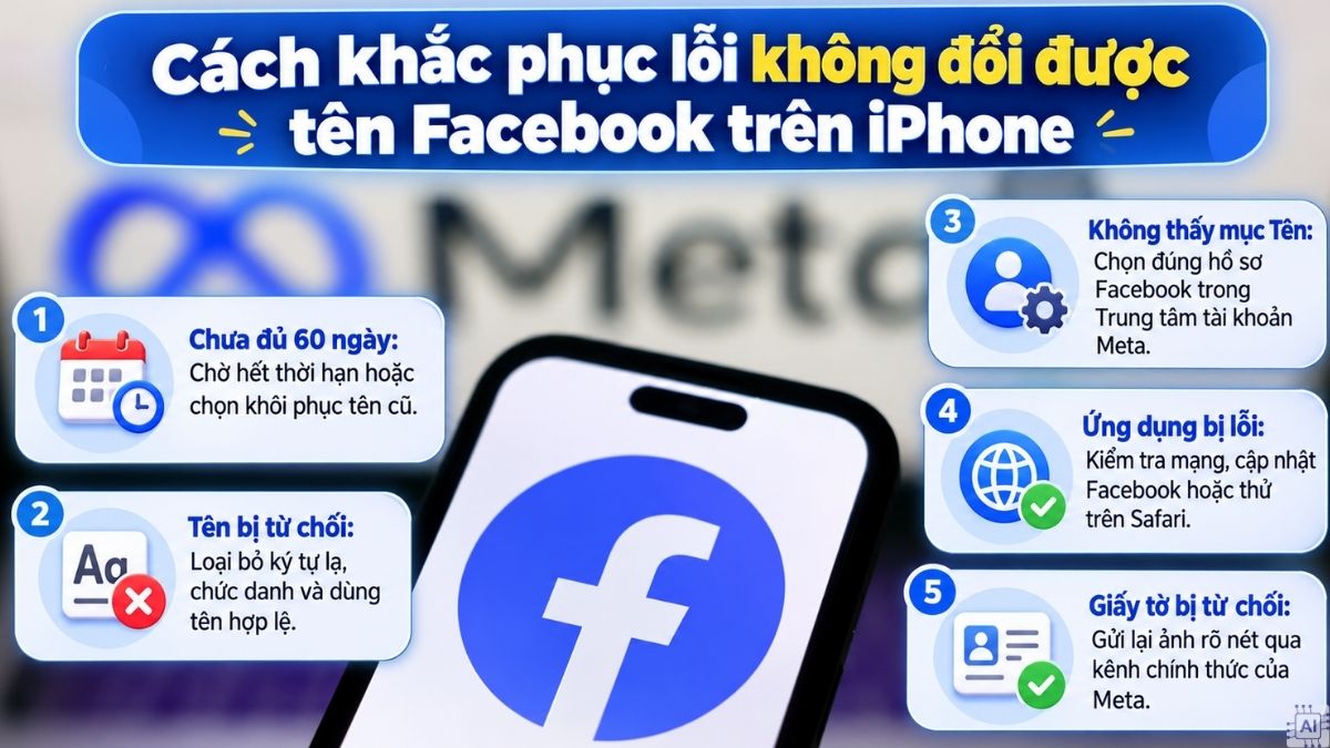 Cách khắc phục lỗi không đổi được tên Facebook trên iPhone