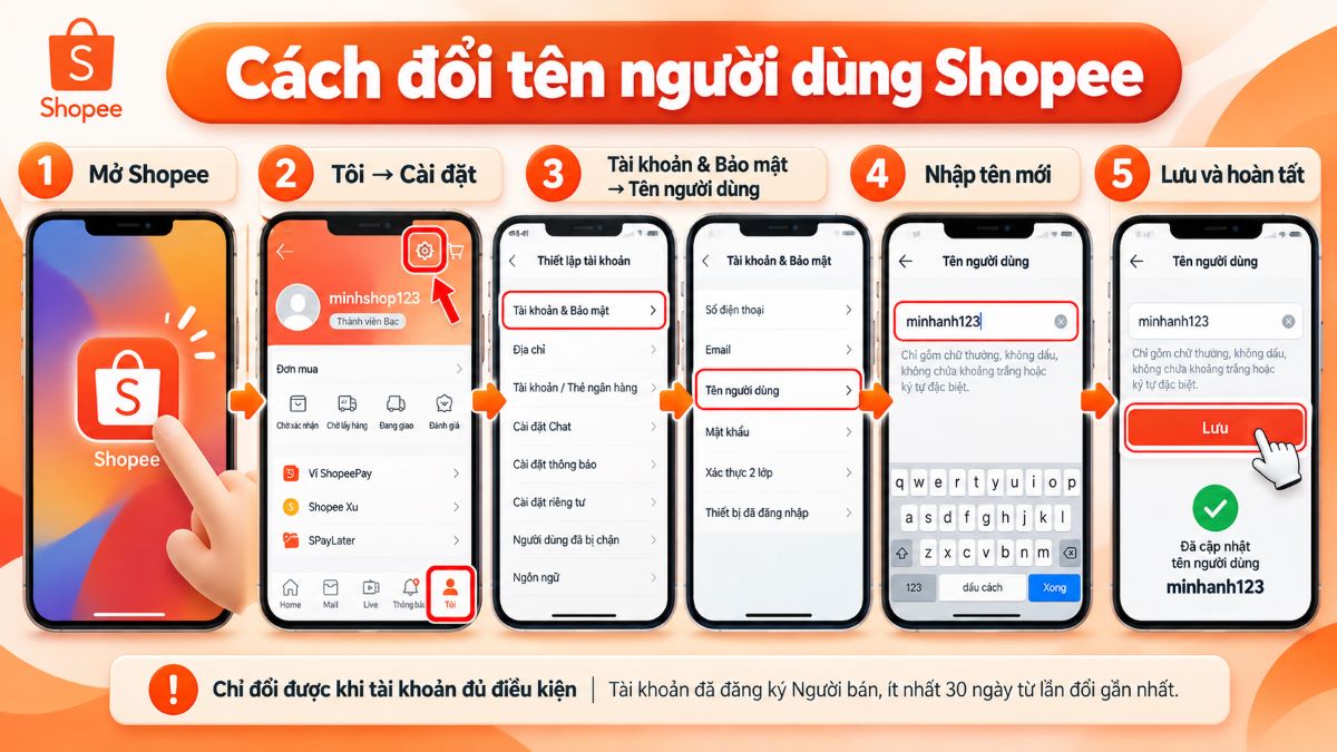 Cách đổi tên người dùng Shopee trên điện thoại
