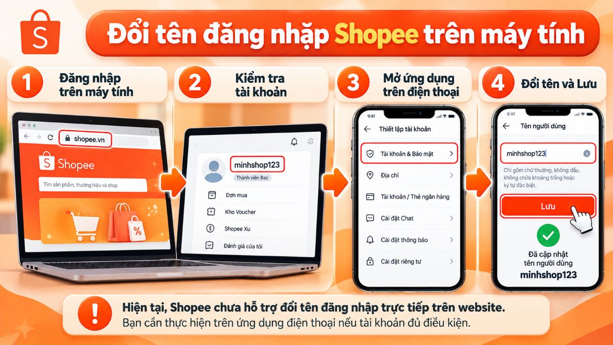 Cách đổi tên đăng nhập Shopee trên máy tính