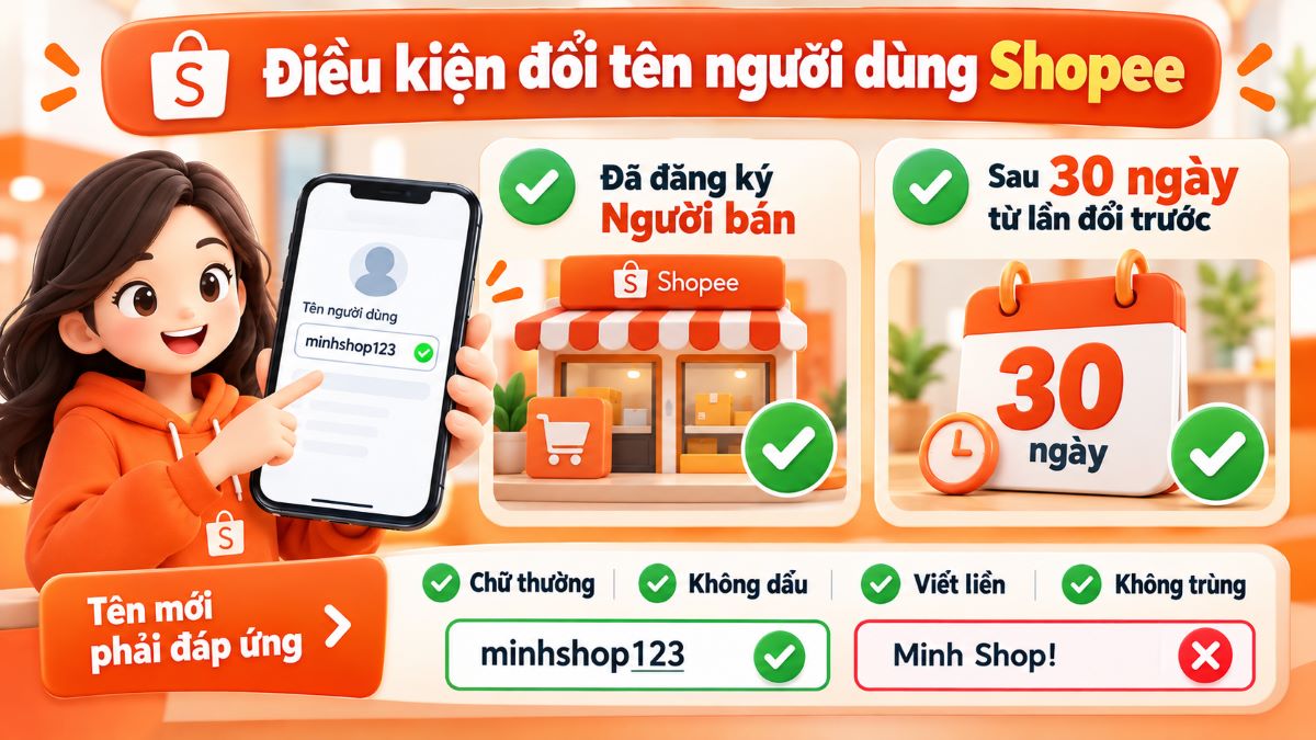 Điều kiện để được đổi tên người dùng Shopee