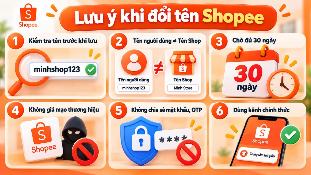Các lưu ý cần thiết khi đổi tên người dùng Shopee