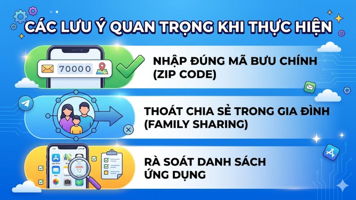 Các lưu ý quan trọng khi thực hiện khi đổi vùng App Store về Việt Nam