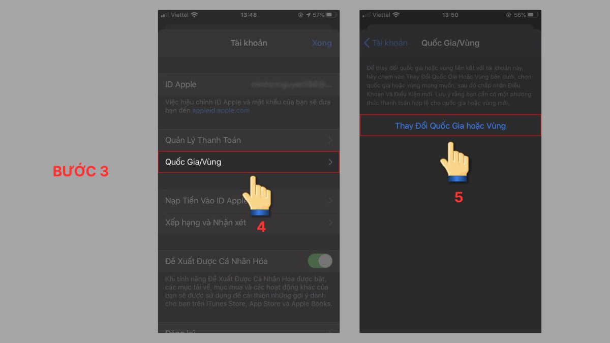 Cách đổi vùng App Store trực tiếp về Việt Nam - bước 2,3