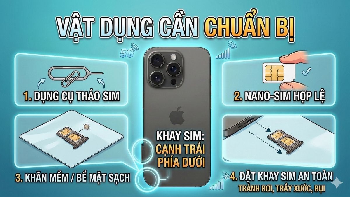 Các vật dụng cần chuẩn bị trước khi thực hiện cách gắn SIM iPhone 16