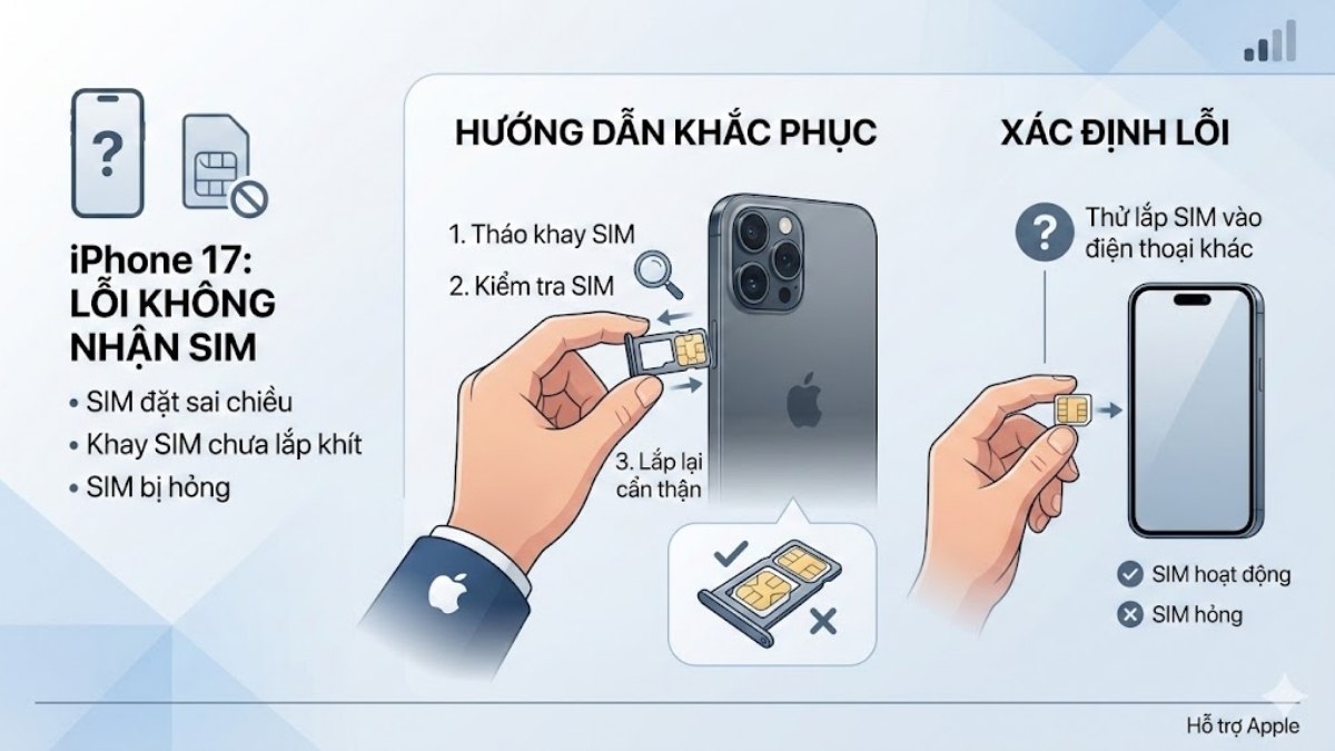 Lỗi không nhận SIM khi gắn SIM iPhone 17 