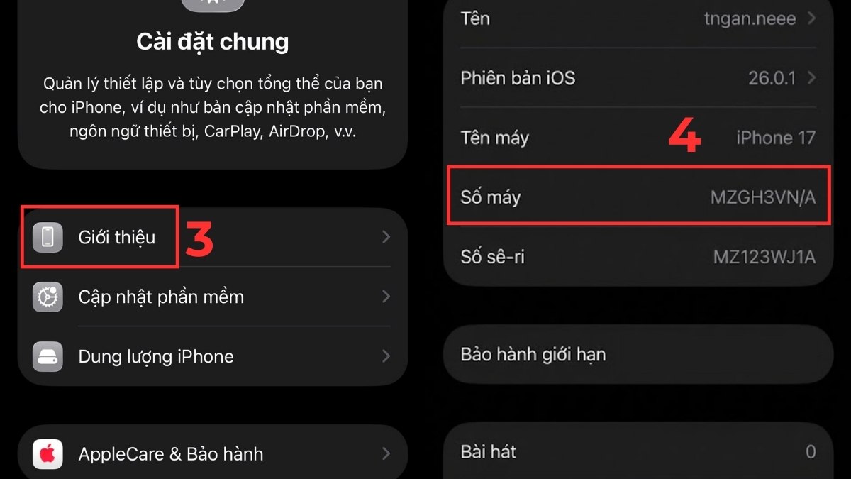 Cách tra phiên bản iPhone 17 trước khi gắn SIM - bước 2