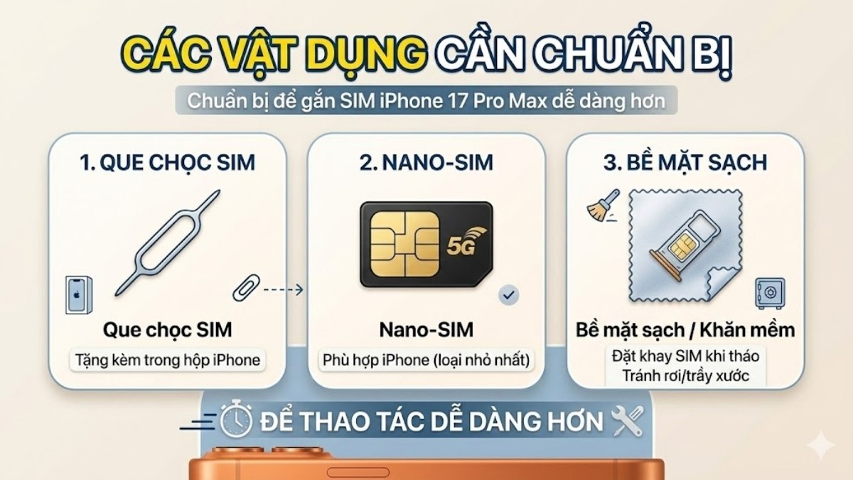 Cách gắn SIM vật lý vào iPhone 17 với các vật dụng cần chuẩn bị