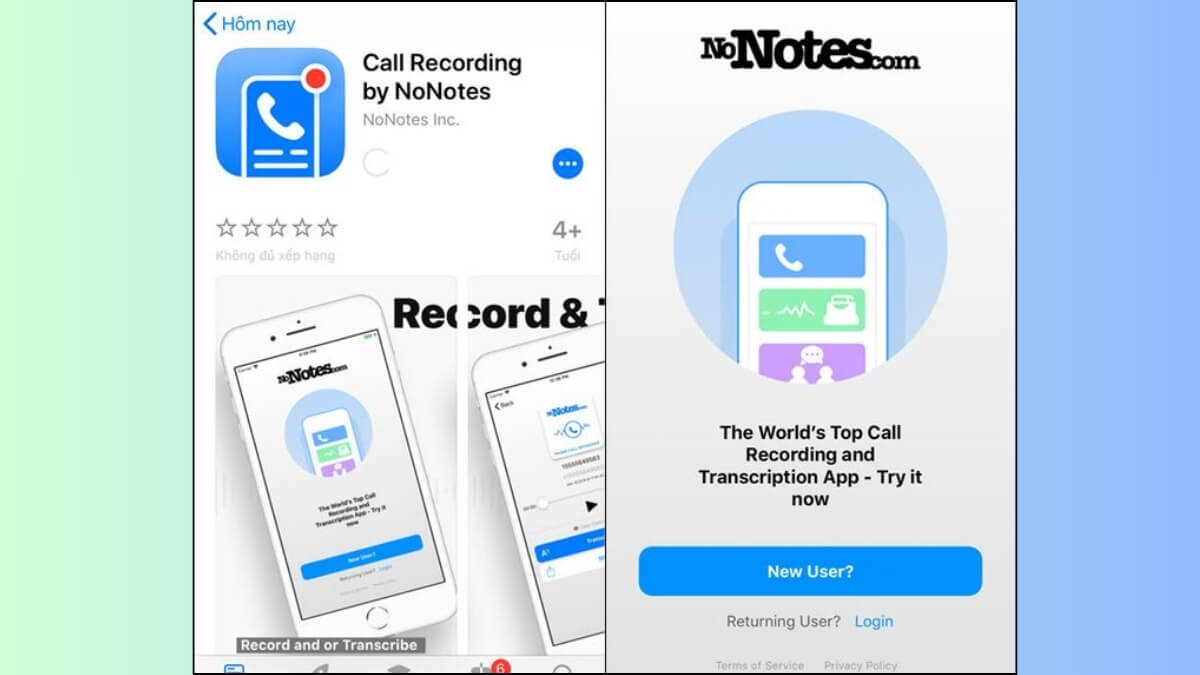 Call Recording by NoNotes là ứng dụng ghi âm cuộc gọi khác trên iPhone