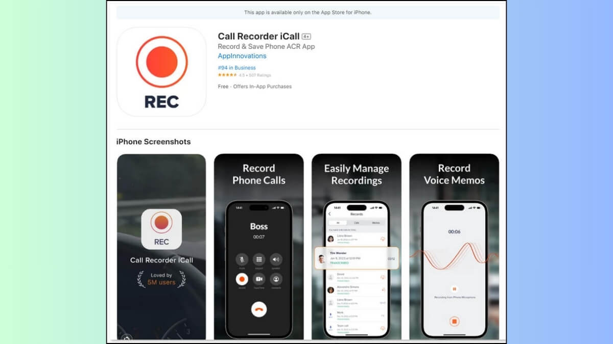 Call Recorder iCall là ứng dụng ghi âm cuộc gọi khác trên iPhone
