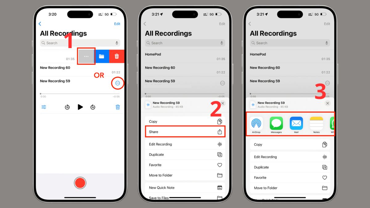 Cách chia sẻ ghi âm trên iPhone