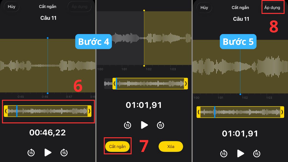 Cách chỉnh sửa bản ghi âm trên iPhone - bước 3,4