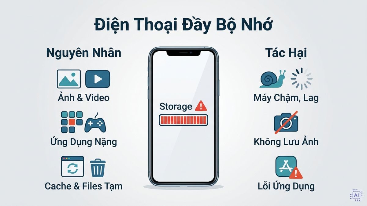 Nguyên nhân và tác hại khi điện thoại bị đầy bộ nhớ
