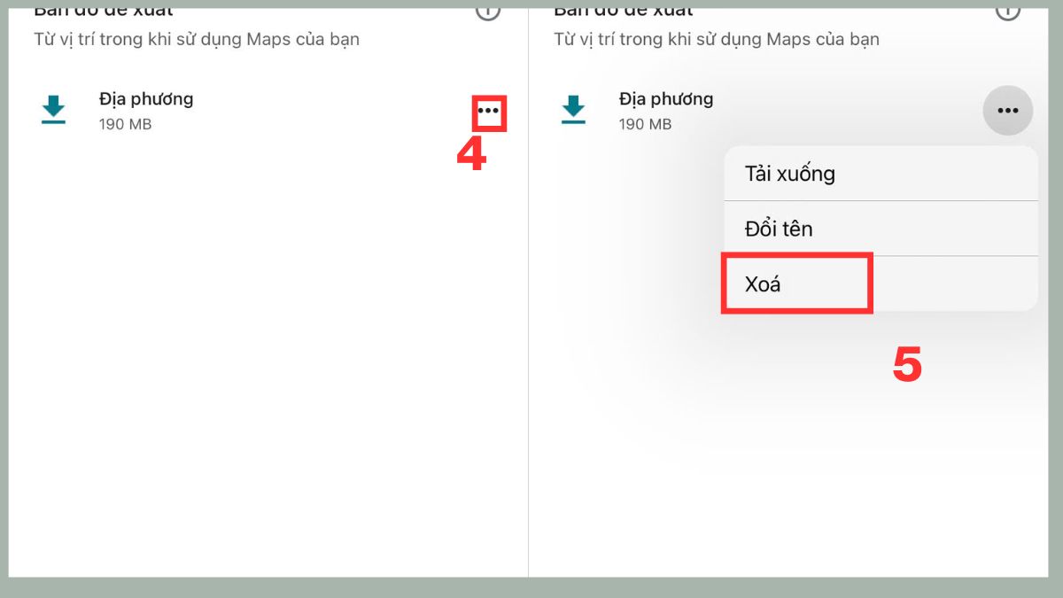 Khắc phục điện thoại hết dung lượng bằng cách xóa bản đồ ngoại tuyến Google Map- bước 2,3,4