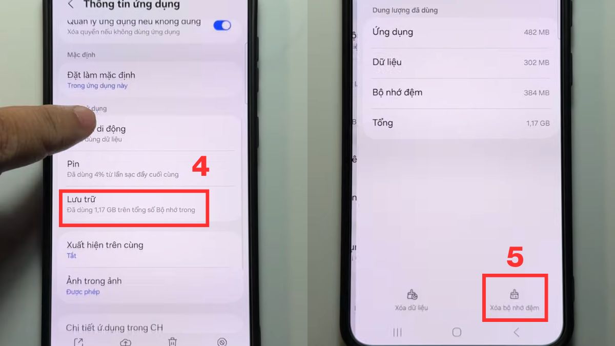 Khắc phục điện thoại hết dung lượng bằng cách xóa cache Android - bước 2,3,4