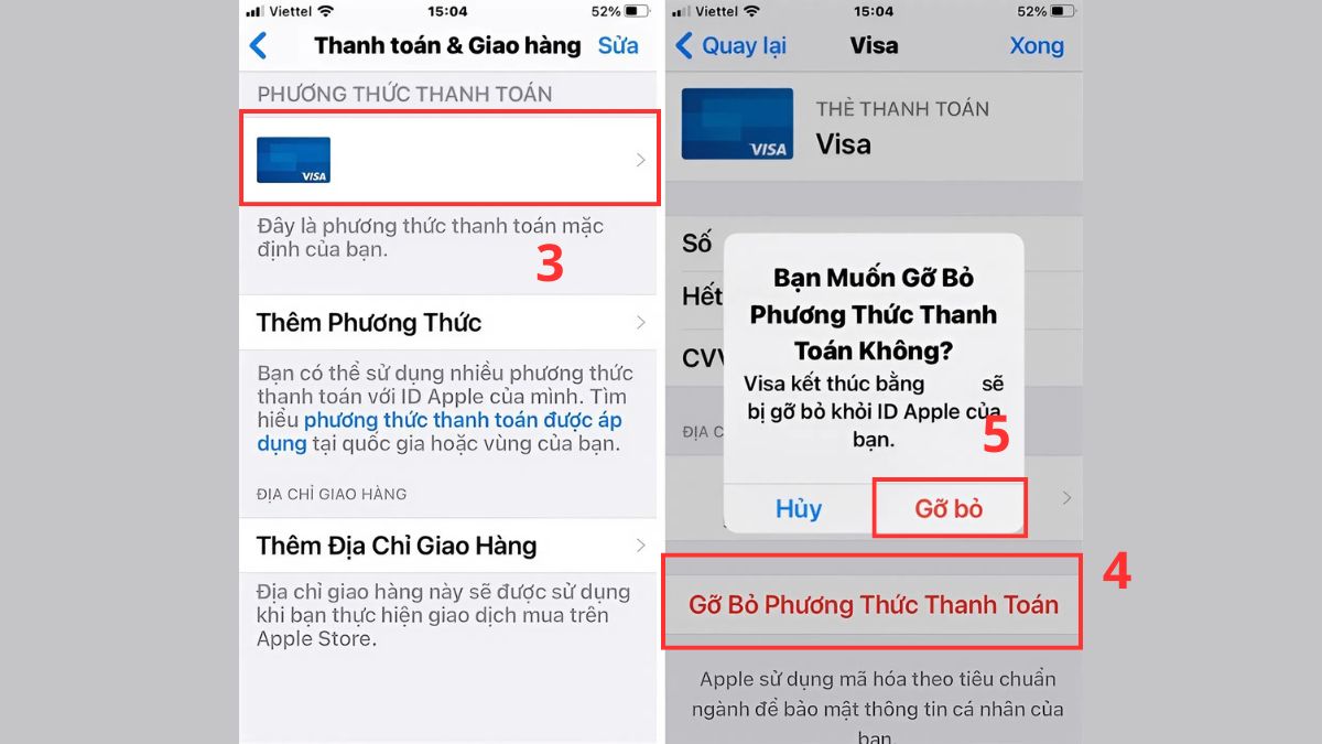 Cách gỡ bỏ phương thức thanh toán trên iPhone đơn giản - bước 2,3,4,5