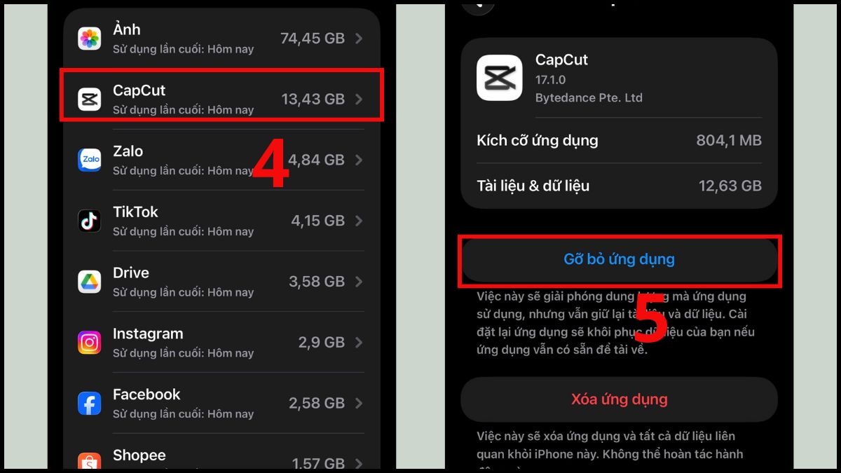 Cách xóa ứng dụng trên iPhone từ cài đặt - bước 1Cách xóa ứng dụng trên iPhone bằng Offload Unused Apps - bước 3