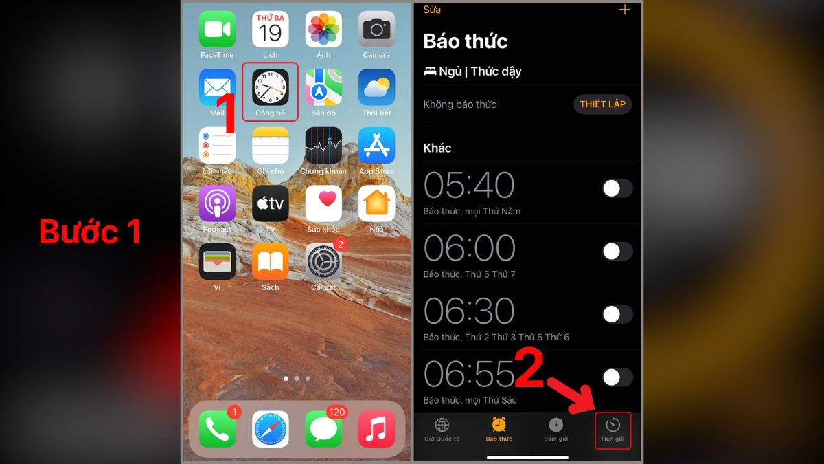 Cách hẹn giờ tắt nhạc trên iPhone trong đồng hồ - bước 1