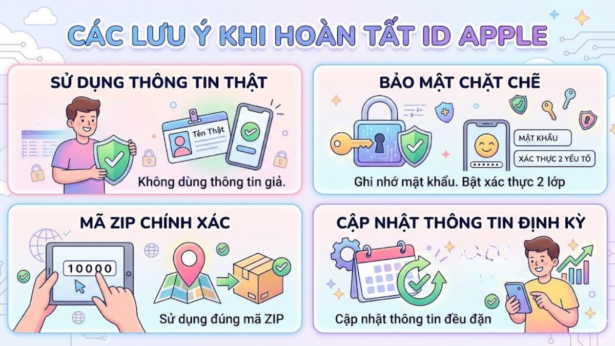 Các lưu ý khi hoàn tất ID Apple