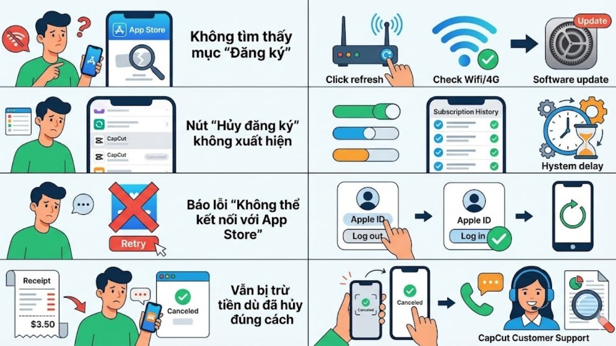 Các lỗi thường gặp và cách xử lý khi hủy gói CapCut Pro