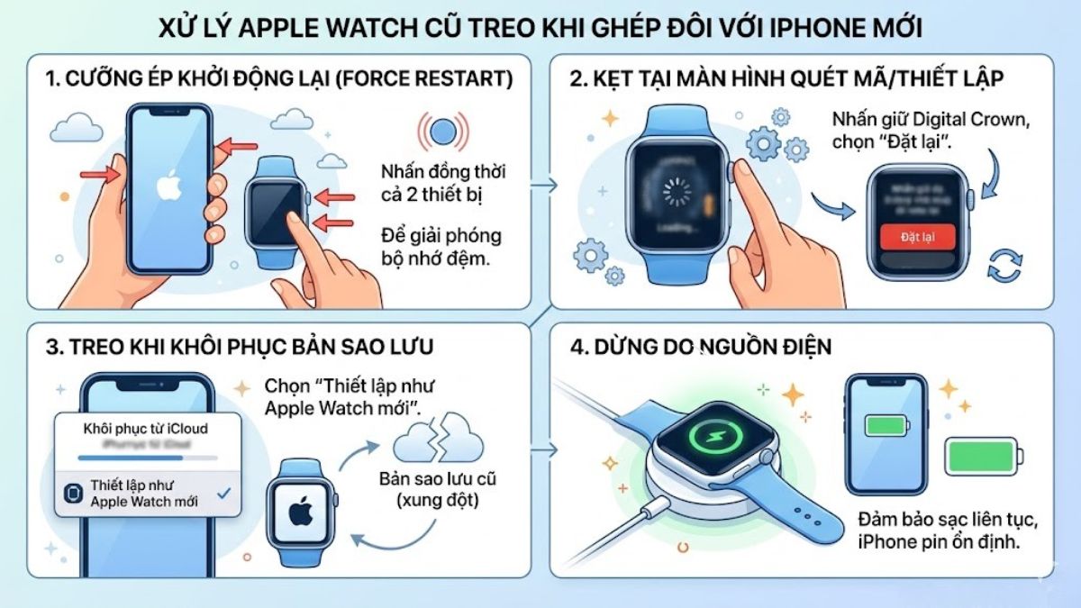 Trường hợp Apple Watch cũ bị treo khi ghép đôi với iPhone mới 