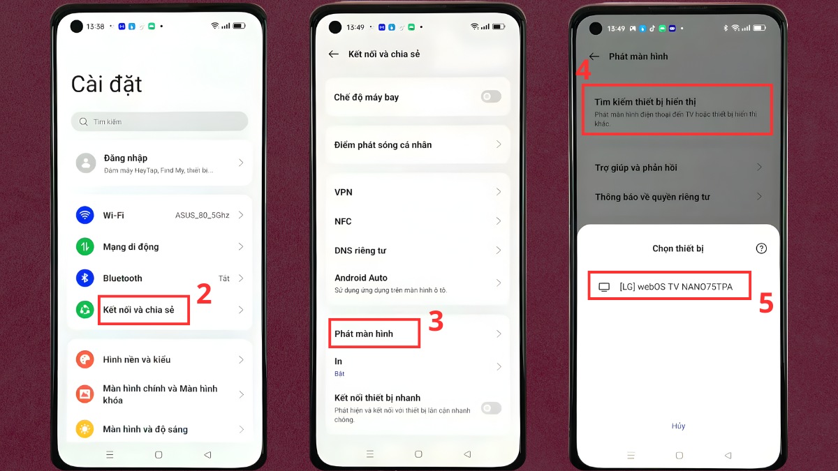 Cách kết nối điện thoại OPPO với tivi bằng Wifi Display - bước 2