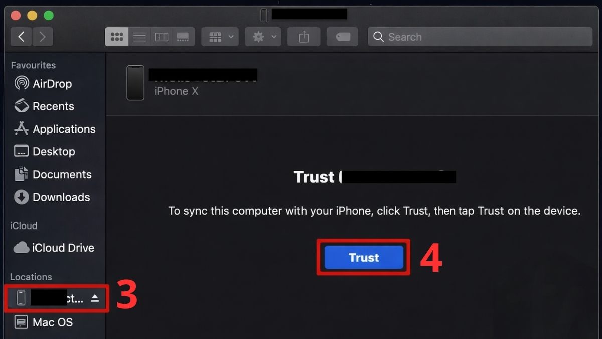 Cách kết nối iPhone với MacBook bằng cáp USB - bước 3