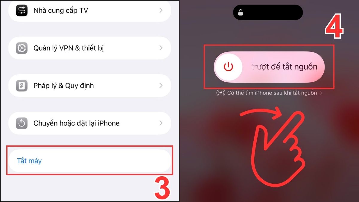 Cách tắt nguồn iPhone 15 bằng Cài đặt - bước 3,4