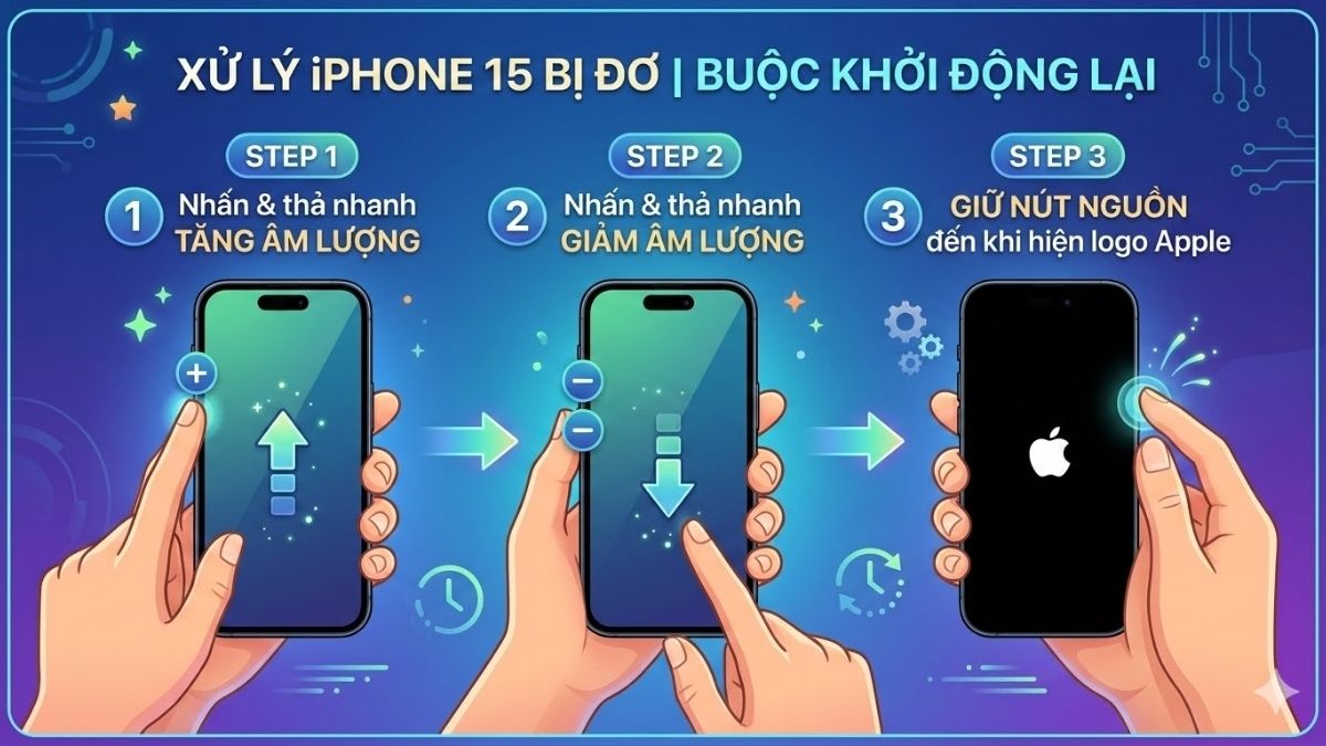 Cách tắt nguồn iPhone 15 khi bị đơ, treo
